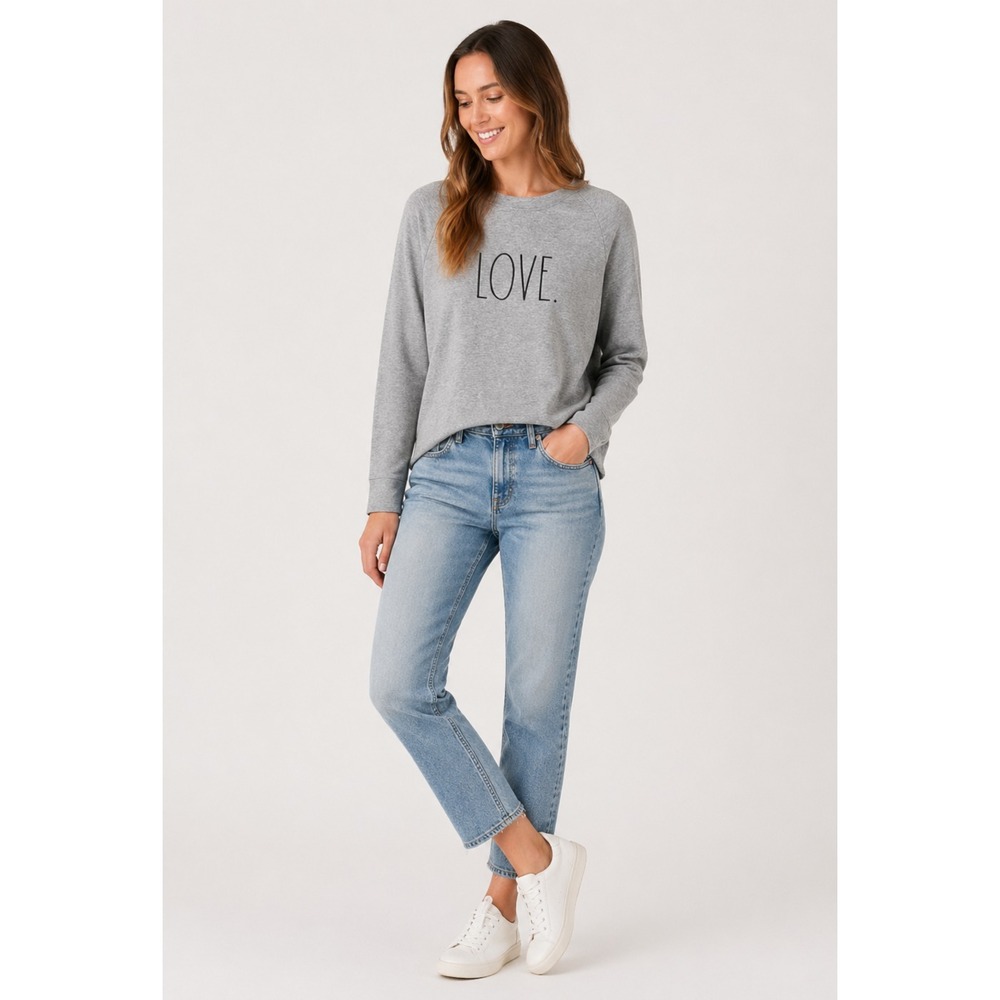 Rae Dunn Sweatshirt Womens Large Gray "LOVE." Polyester Fleece Lined